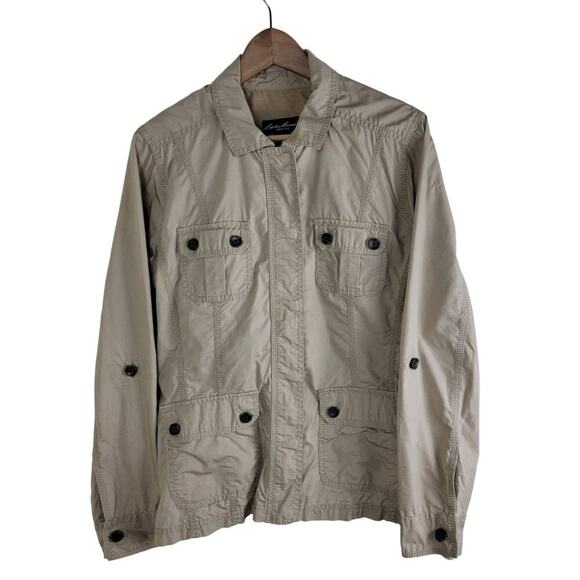 Eddie Bauer Womens Utility Jacket size L Beige Four Pockets Cotton Nylon - Picture 8 of 8